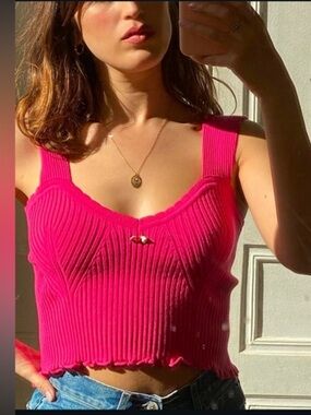 Rouje Hot Pink Ribbed Crop Tank Top